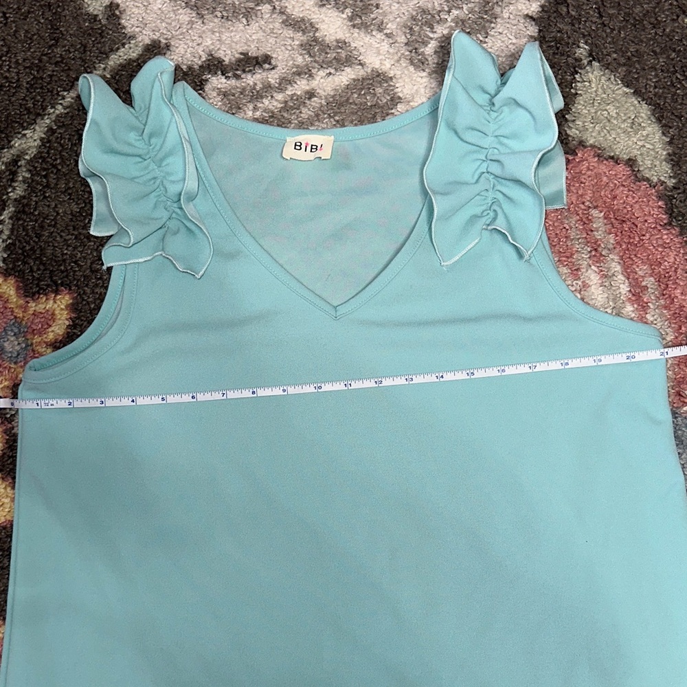BiBi Aqua Ruffle Sleeveless Blouse Medium - Picture 3 of 7
